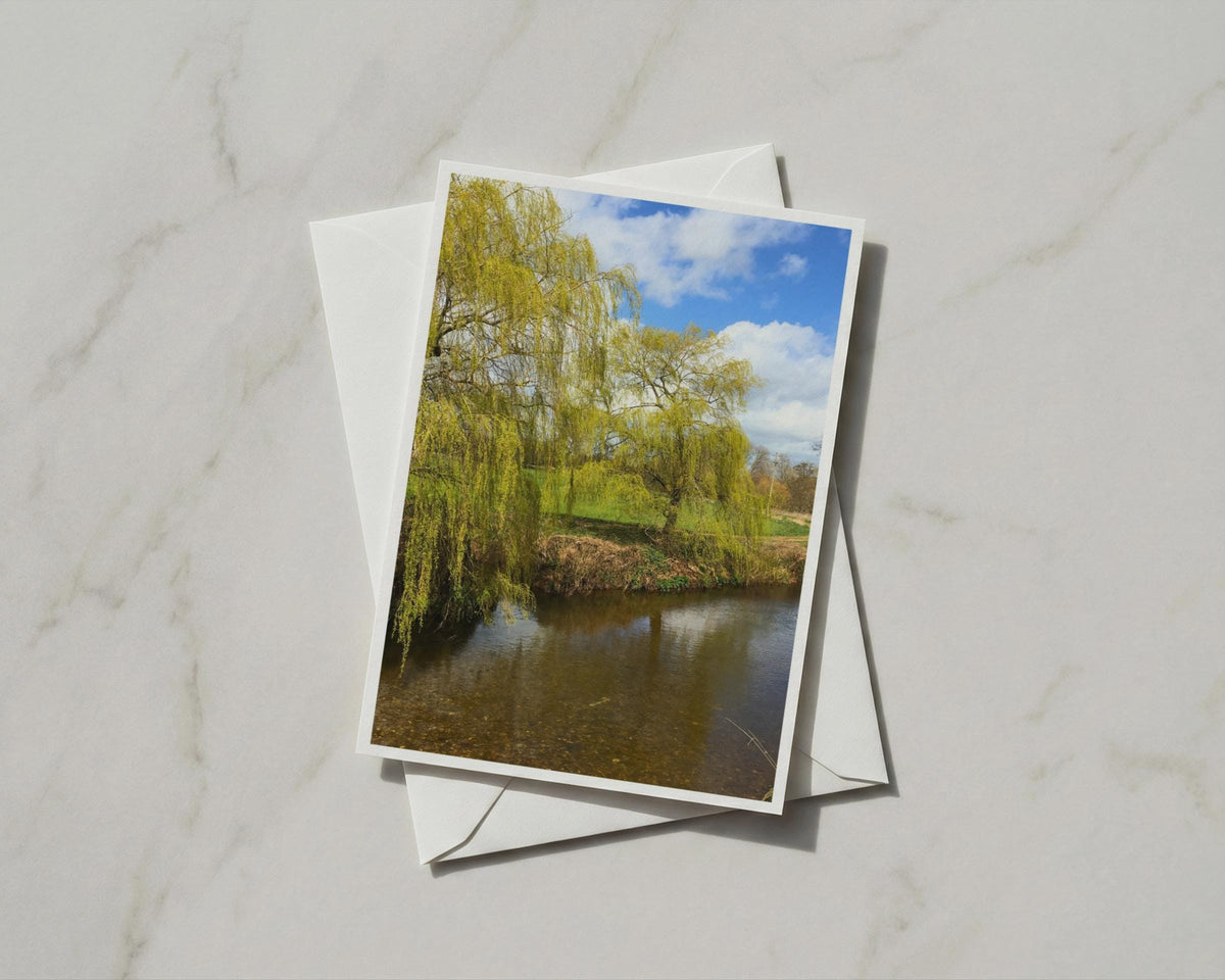 Weeping Willow Tree River Card, Spring Nature Greeting Card, Countryside Scene A6