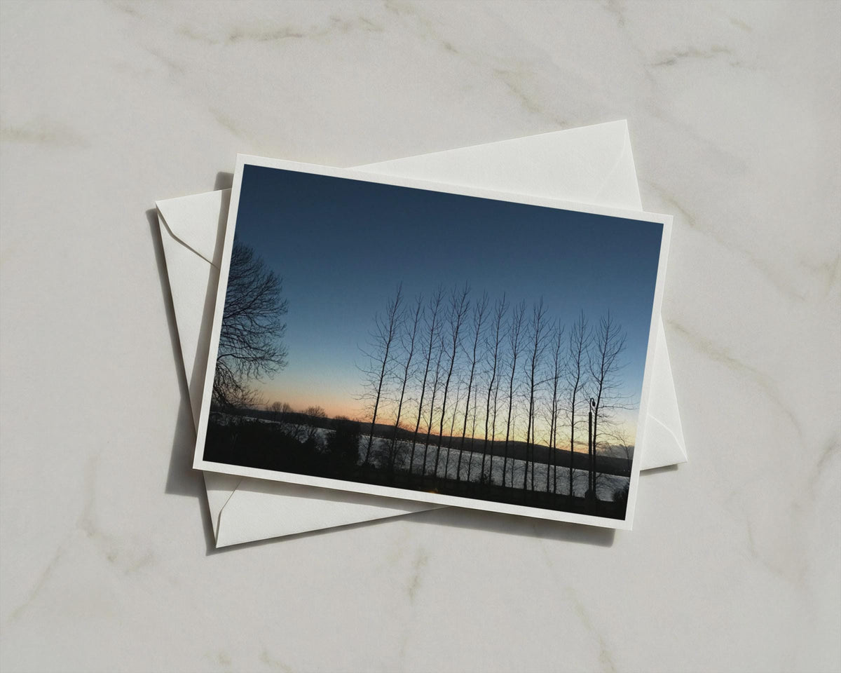Dawn Dusk Landscape Card, Tree Silhouette Sunset, A6 Greetings Card with Envelope
