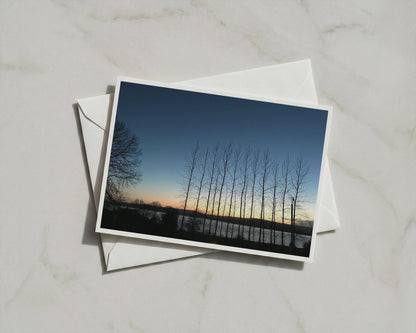 Dawn Dusk Landscape Card, Tree Silhouette Sunset, A6 Greetings Card with Envelope
