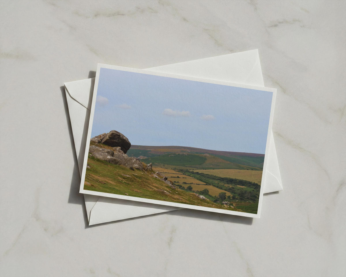 Dartmoor Granite Tor Card, Devon Moorland Landscape, Rolling Hills, Blank A6 Card