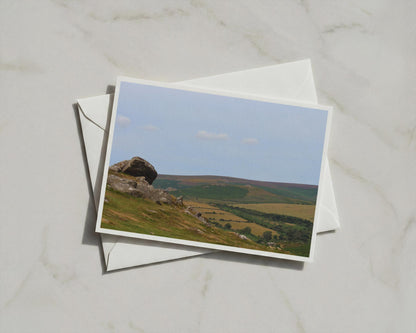 Dartmoor Granite Tor Card, Devon Moorland Landscape, Rolling Hills, Blank A6 Card