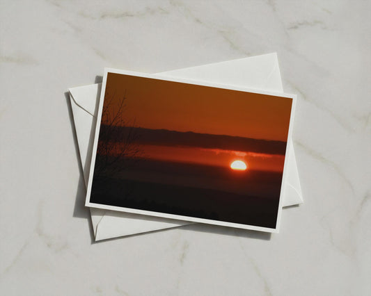 Red Sunset Landscape Card, Fiery Sky Greeting Card, Dawn Dusk Nature Card, A6