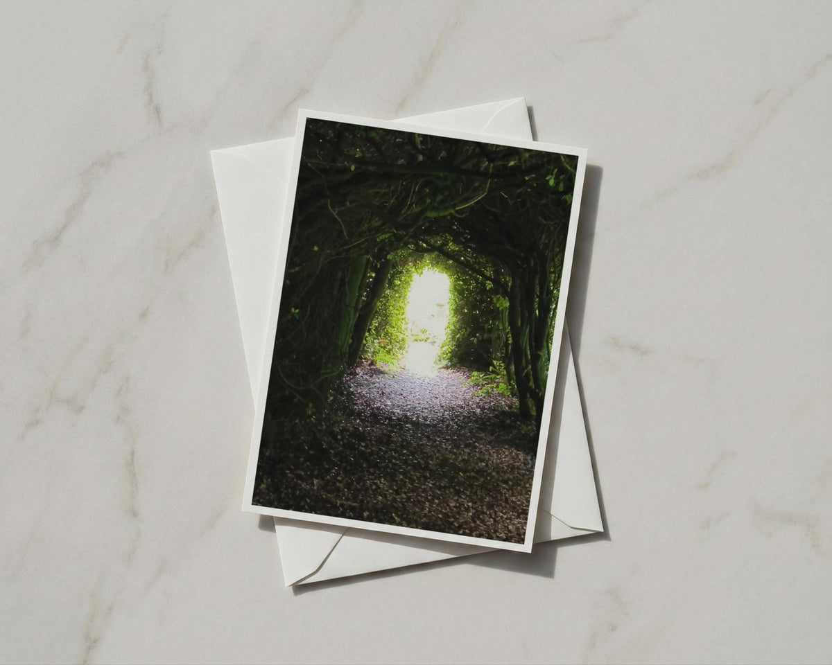 Tree Tunnel Card, Woodland Path Greetings Card, Forest Light Nature Card