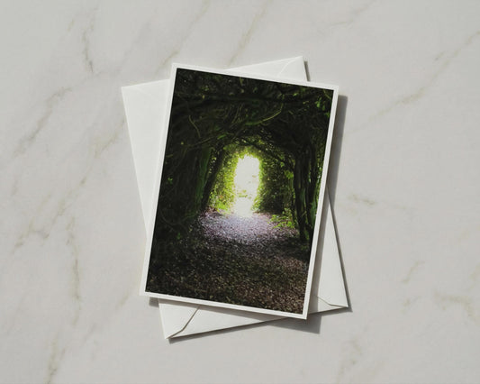 Tree Tunnel Card, Woodland Path Greetings Card, Forest Light Nature Card