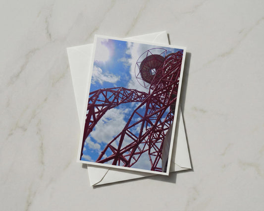 ArcelorMittal Orbit Card, Olympic Park London, Red Steel Tower, Blue Sky Art