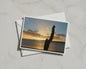 Driftwood Sunset Card, Coastal Silhouette Beach Dawn Dusk, Golden Sky Sea A6