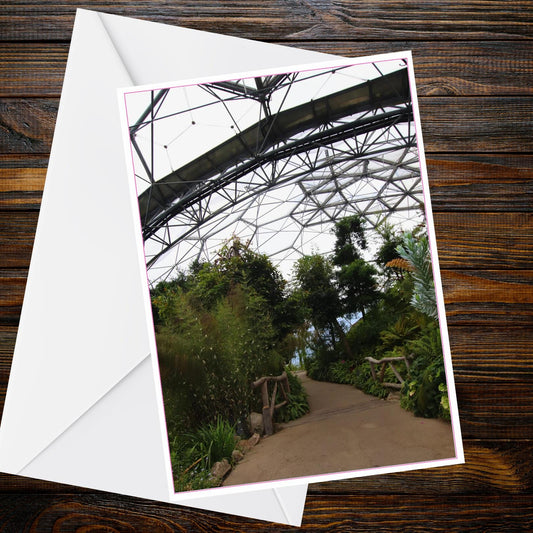 Winding Path Eden Project Biome A6 Greeting Card – Lush Botanical Landscape Photography