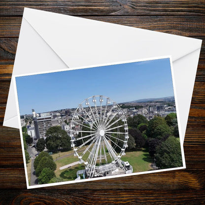 Plymouth Big Wheel Summer Card, A6 landscape seaside greeting card, Devon observation wheel, scenic summer photo, modern landmark