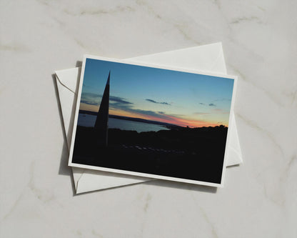 Coastal Sunset Landscape Card, Dusk Over the Bay, Twilight Sky Greetings Card