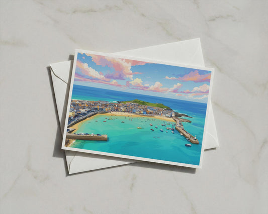 St Ives Cornwall Card, Harbour View, Coastal Cornwall Gift, Seaside Greeting Card