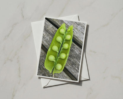 Pea Pod Card, Fresh Green Vegetable Garden Photo, Blank A6 Card with Envelope
