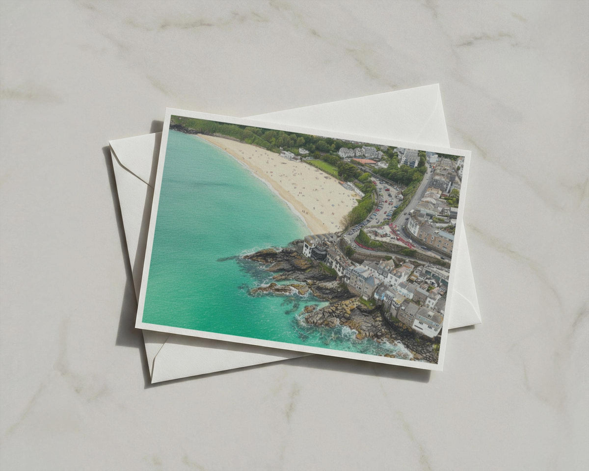 St Ives Cornwall Aerial Card, Porthminster Beach Coastal Town, Turquoise Sea Gift