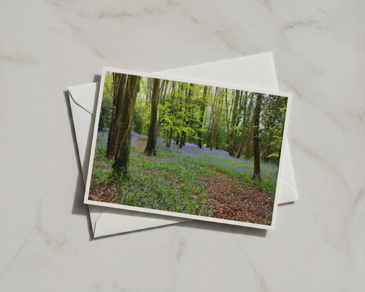 Bluebell Wood Poster, Spring Forest Landscape Framed Print, Purple Wildflower Trees Wall Art, British Woodland Nature Photography Print
