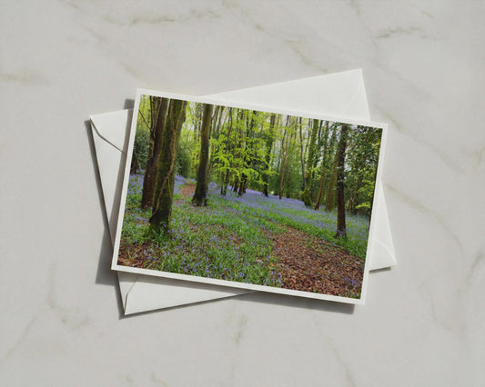 Bluebell Wood Poster, Spring Forest Landscape Framed Print, Purple Wildflower Trees Wall Art, British Woodland Nature Photography Print
