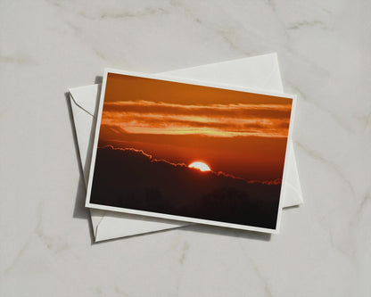 Sunset Landscape A6 Card, Dawn Dusk Sky, Orange Red Clouds, Greeting Card Gift
