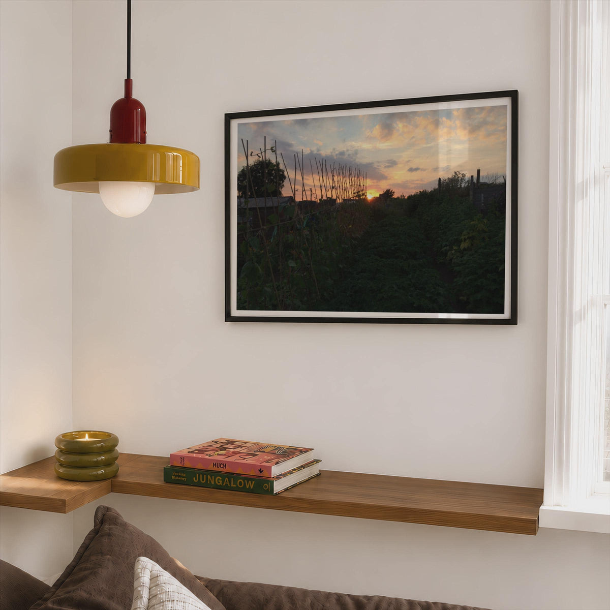 Allotment Sunset Poster mockup - Corner Bedroom Mockup - Landscape