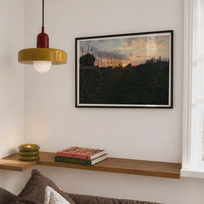 Allotment Sunset Poster mockup - Corner Bedroom Mockup - Landscape