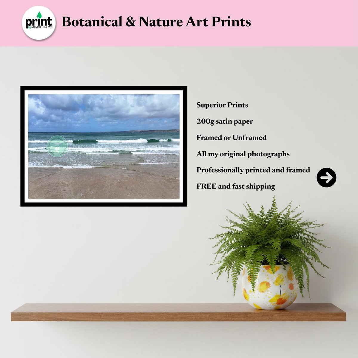 Newquay Towan Beach Print, Cornwall Coastal Photography, Ocean Wall Art