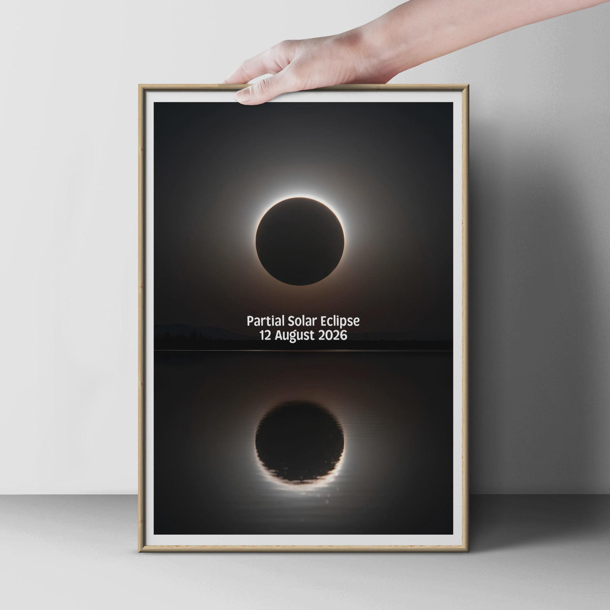 Partial Solar Eclipse Poster, 12 August 2026 Astronomy Wall Art, Solar Corona Print, Dark Sky Space Decor, Science Gift, Black Gold