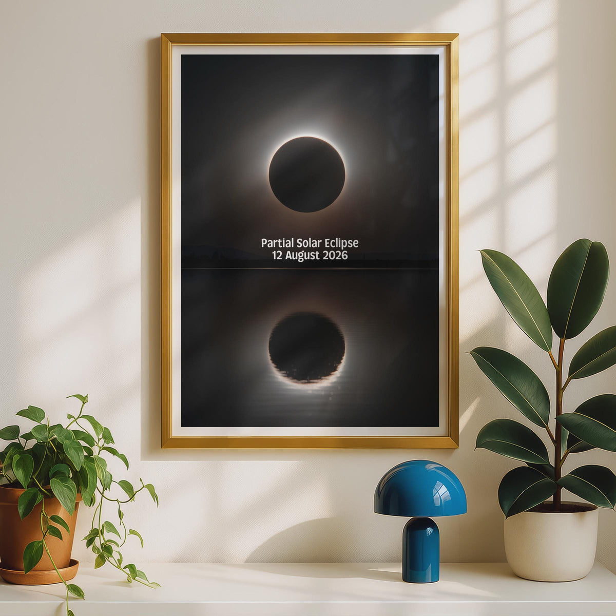 Partial Solar Eclipse Poster, 12 August 2026 Astronomy Wall Art, Solar Corona Print, Dark Sky Space Decor, Science Gift, Black Gold