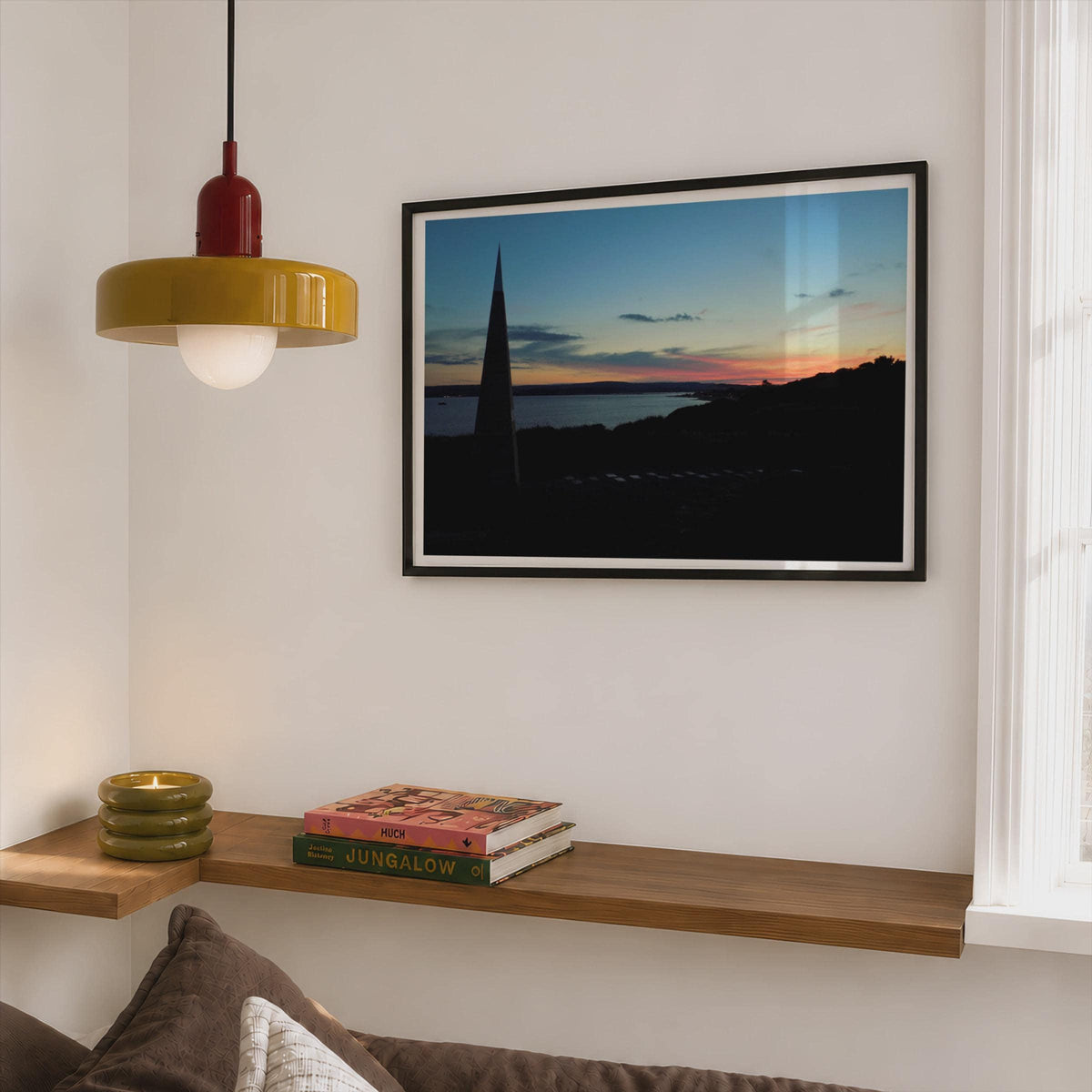 Coastal Sunset Poster mockup - Corner Bedroom Mockup - Landscape