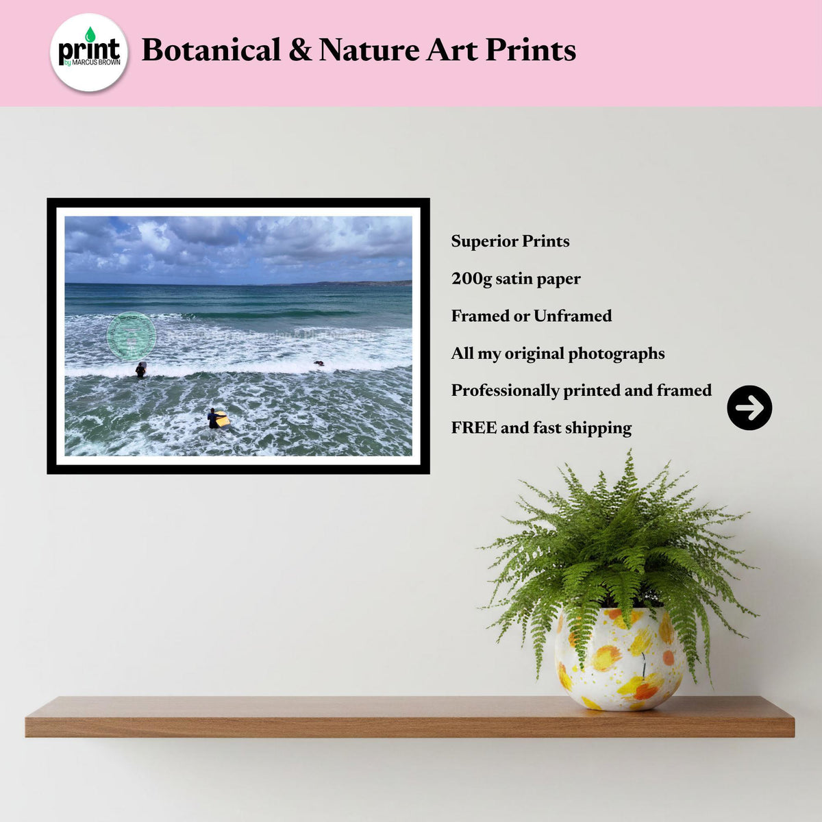 Cornwall Surf Print, Coastal Beach Photography, Ocean Wall Art, Wave Scene