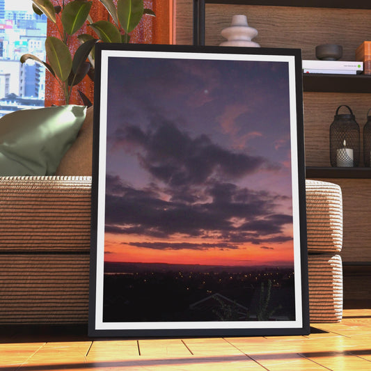 Dramatic Sunset Sky Poster, Purple Orange Dusk Skyline Print, Twilight Cloud Wall Art, Moody Night Landscape, Living Room Bedroom Decor