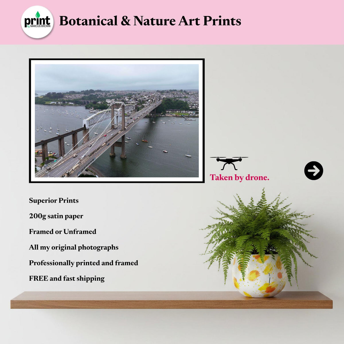 Royal Albert Bridge & Tamar Bridge Drone Print | Brunel Railway Bridge Wall Art | Plymouth Devon Landscape | Cornwall Gift