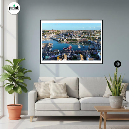 Brixham Harbour Drone Photograph, Devon Coastal Wall Art, Fishing Port Print
