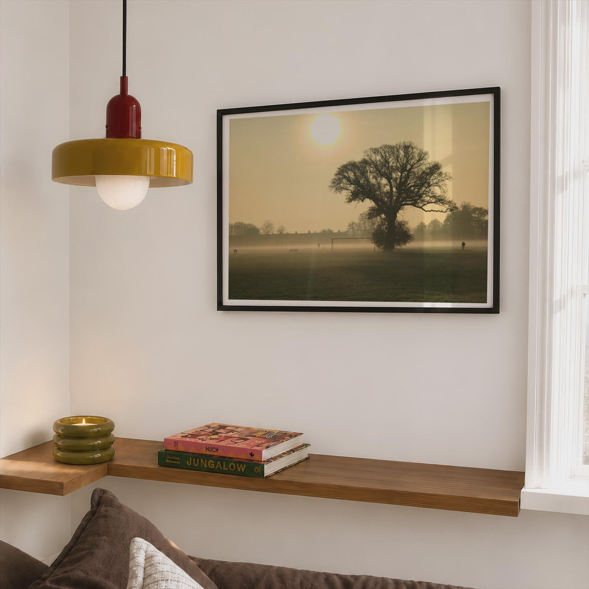 Misty Park at Dawn Landscape Poster mockup - Corner Bedroom Mockup - Landscape