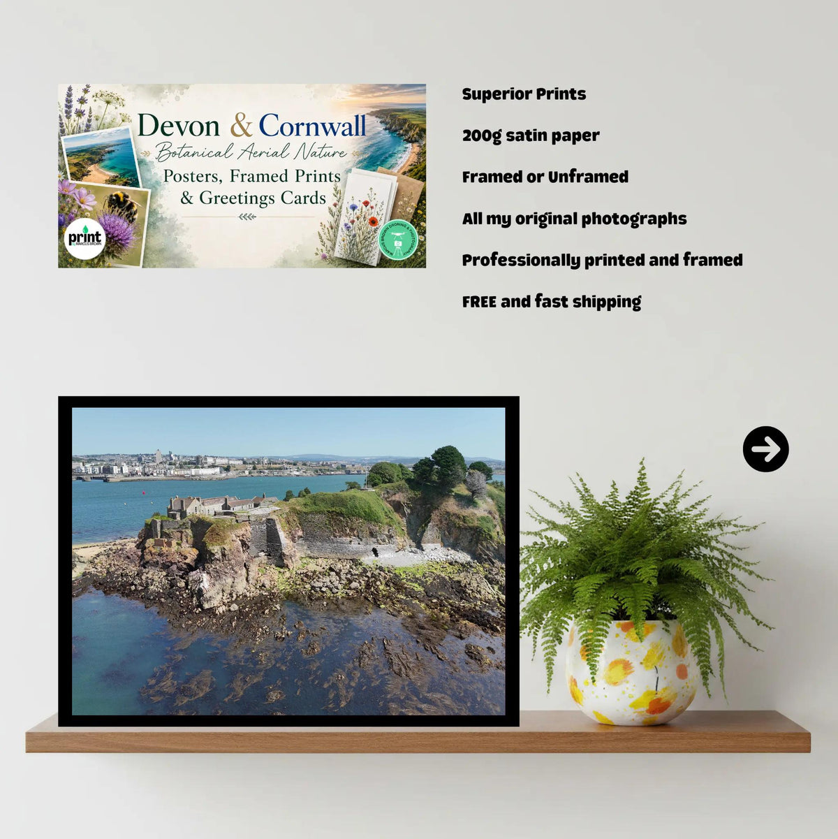Drakes Island Coastal Art | Devon Photography Print of Untamed Cliffs | Sea View Wall Decor | A5 to A1 Sizes | No Frame or Framed Options