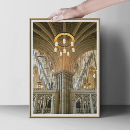 Gothic Cathedral Interior Poster, Medieval Stone Columns Wall Art, Church Architecture Print, Historic England Decor, Fan Vault Ceiling