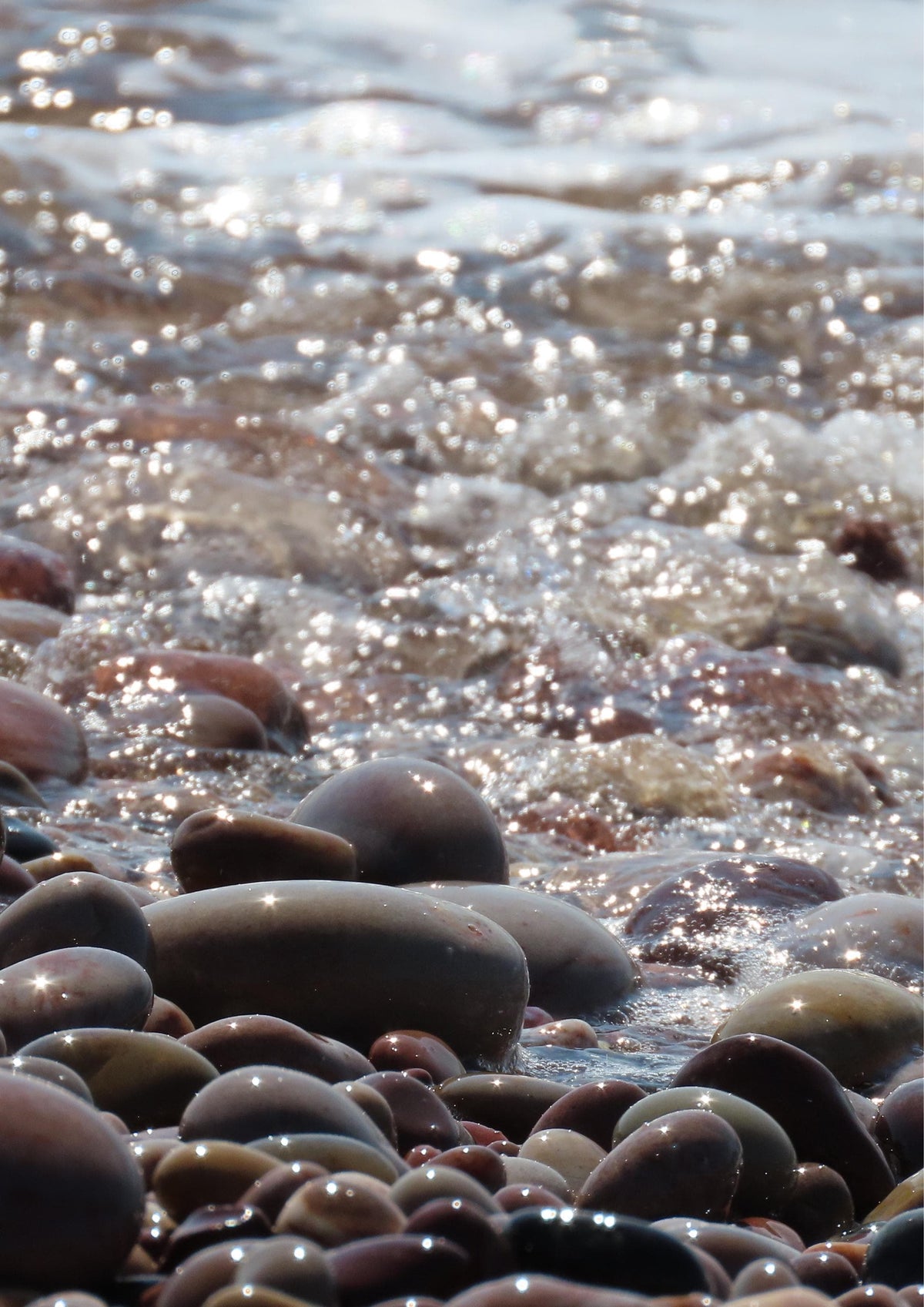 Coastal Wall Art Print: Pebbles Glistening in Sunshine - Framed or Unframed
