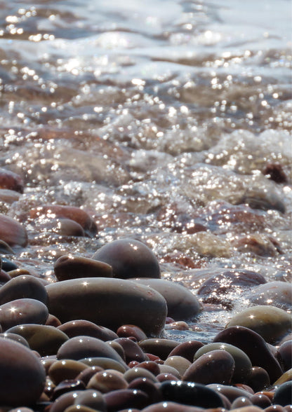 Coastal Wall Art Print: Pebbles Glistening in Sunshine - Framed or Unframed