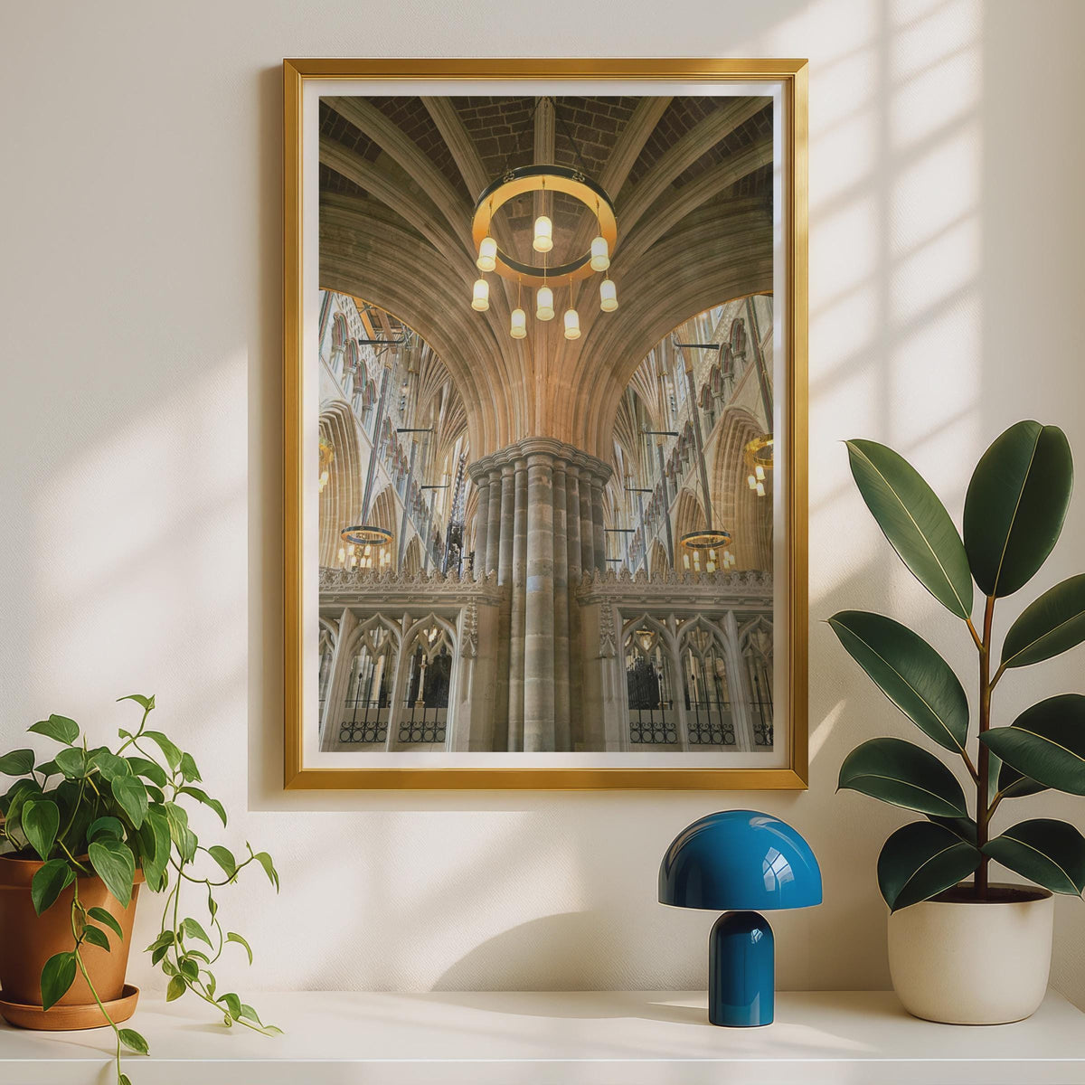 Gothic Cathedral Interior Poster, Medieval Stone Columns Wall Art, Church Architecture Print, Historic England Decor, Fan Vault Ceiling