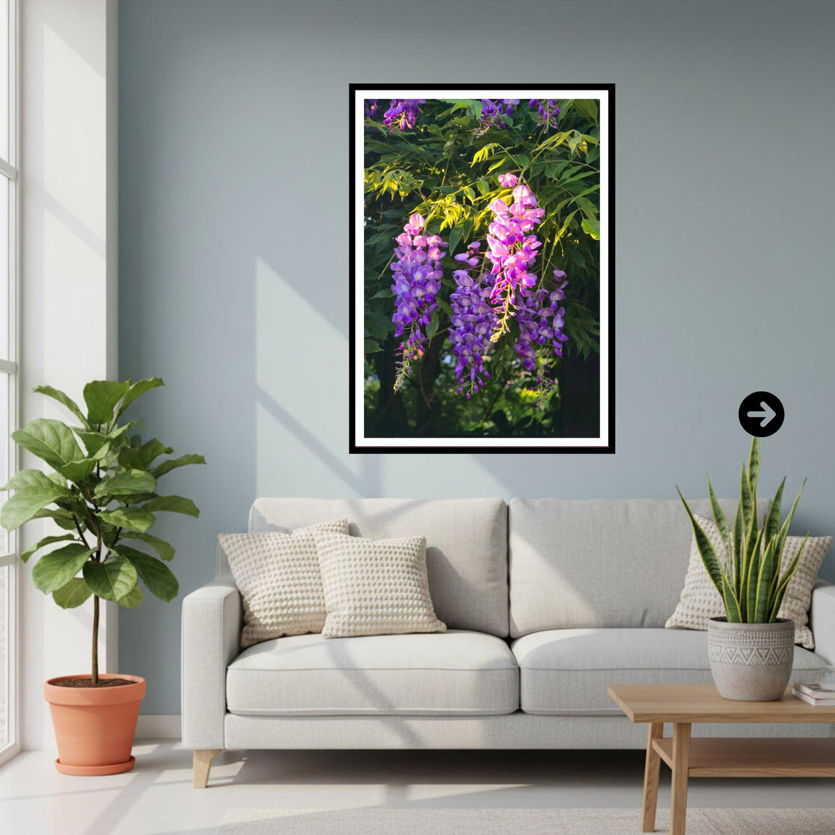 Wisteria Golden Hour Cascade Print, Floral Wall Art, Nature Photography, Archival Paper, Purple Flowers, Romantic Home Decor, Summer Bloom