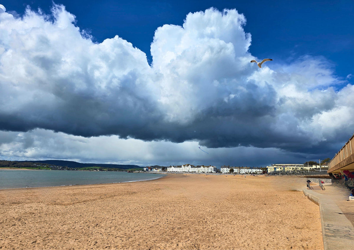Exmouth Seascape Print: Dramatic Clouds - Oak, Black, or White Frame