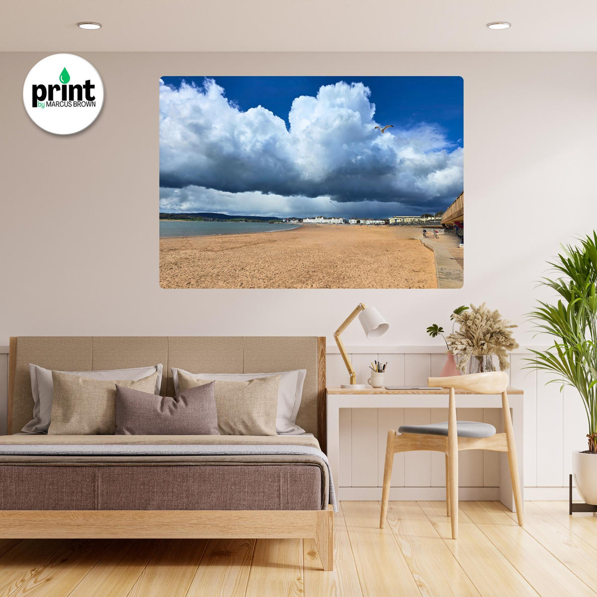 Exmouth Seascape Print: Dramatic Clouds - Oak, Black, or White Frame
