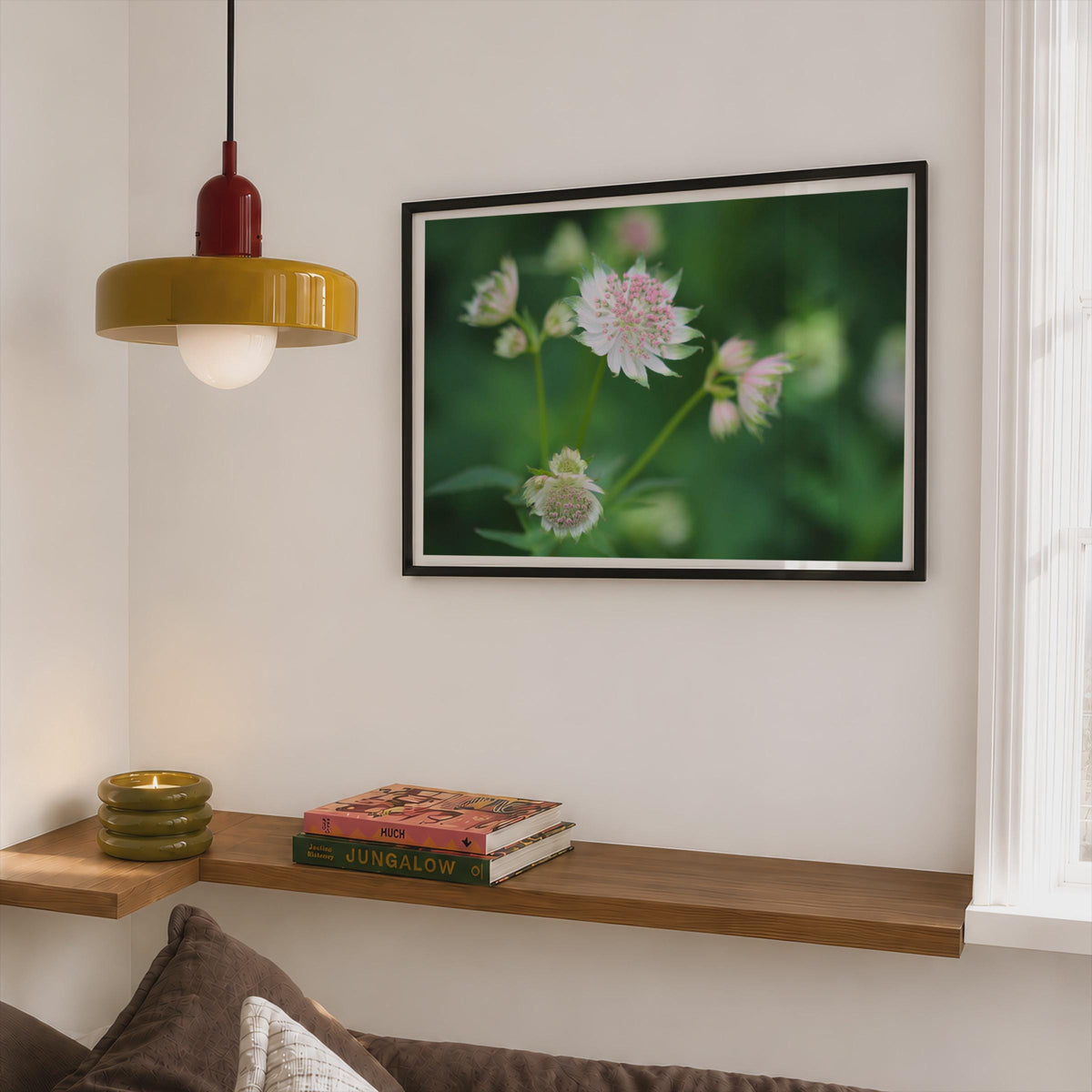 Astrantia Flower Poster, Pink White Botanical Framed-Print, Garden Floral Wall Art, Nature Photography Print, Green Cottage Core Decor