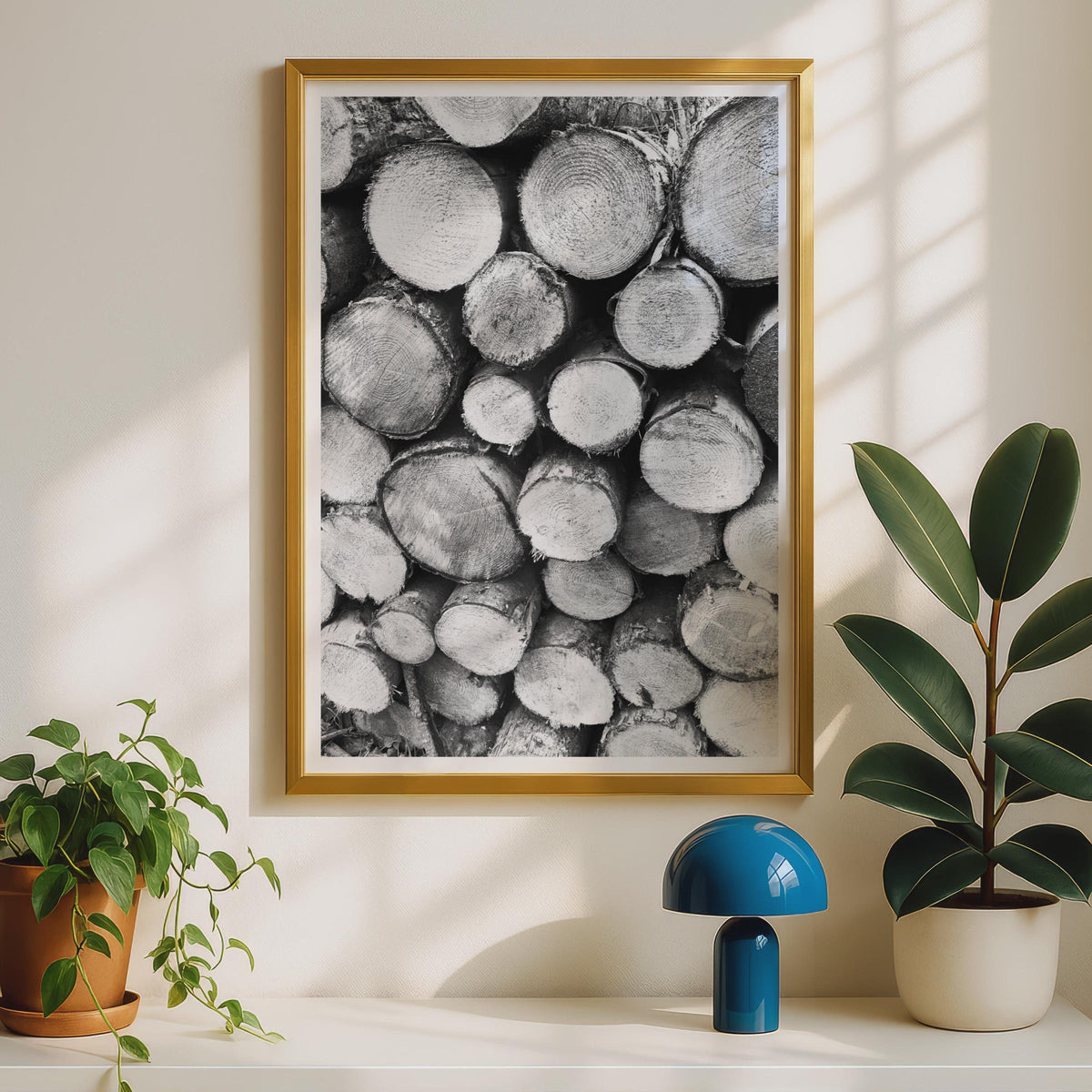 Stacked Logs Black and White Photography Print - image 2