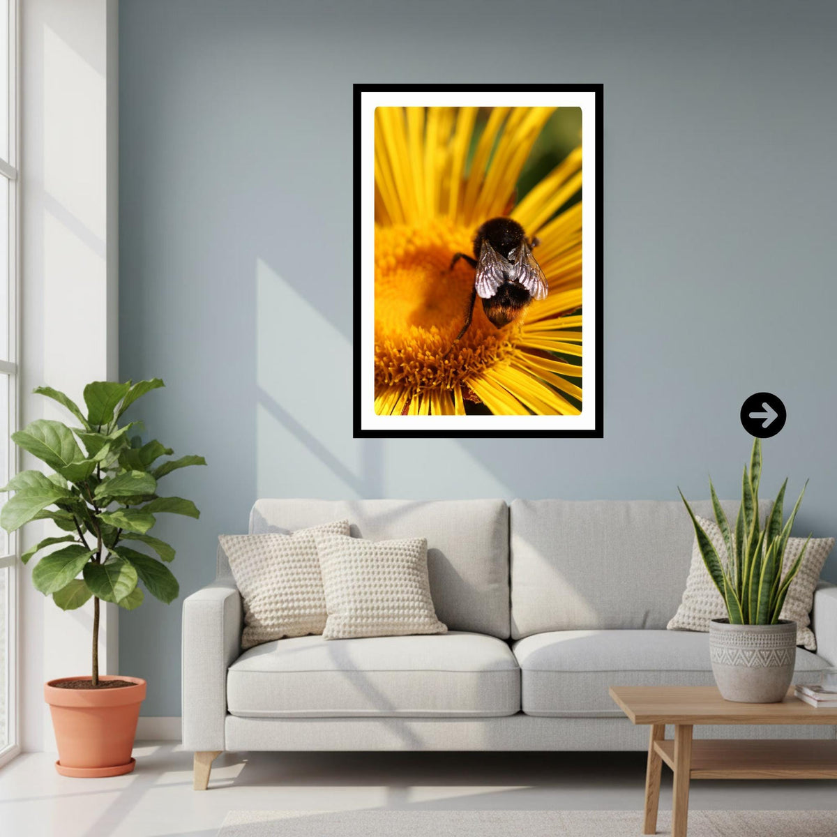Macro Bumblebee Photography Print | Golden Yellow Floral Nature Decor