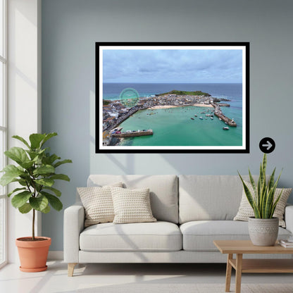 St Ives Harbour and Turquoise Waters from Above Poster or Framed Print