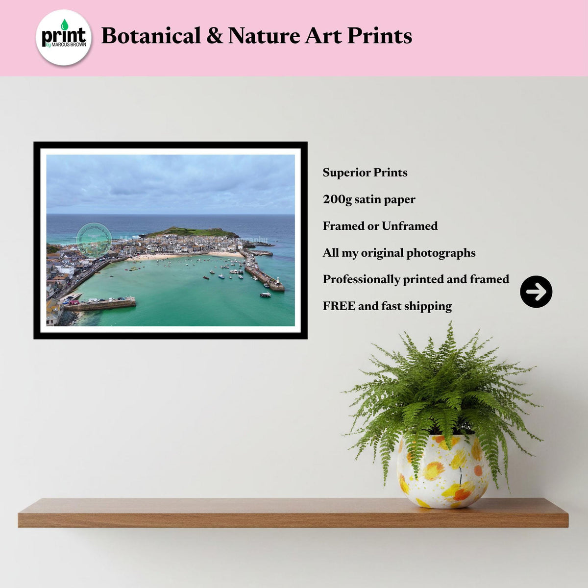 St Ives Harbour and Turquoise Waters from Above Poster or Framed Print