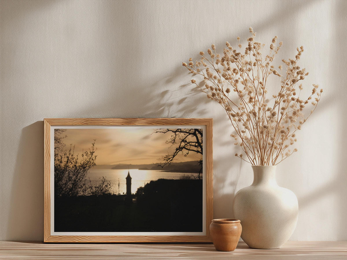 Sunset Silhouette Church Tower Coastal Landscape Poster mockup - Neutral_Mockup_Studio_509