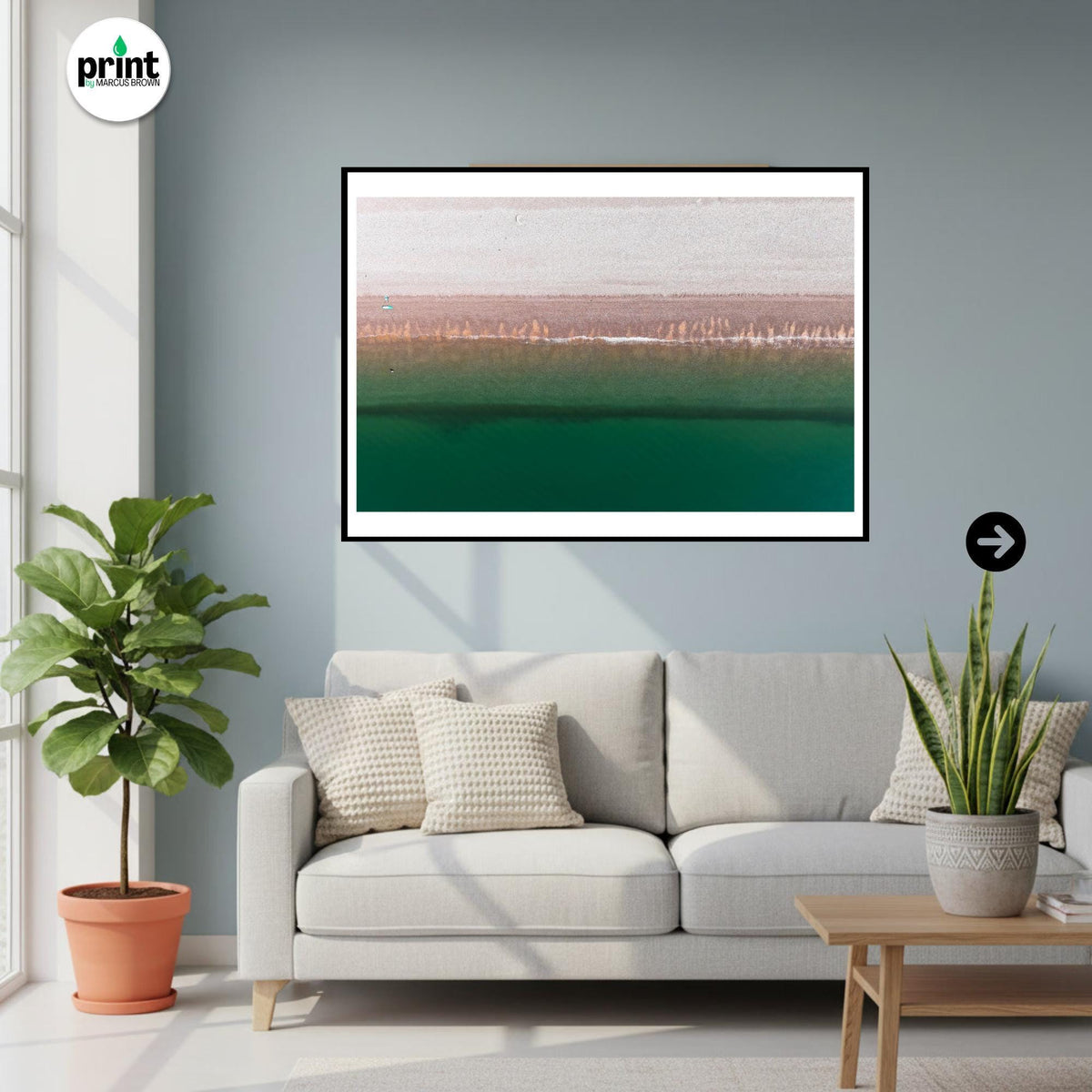 Beach Aerial Print | Devon Coastal Photography | Turquoise Sea Wall Art | Drone Beach Landscape | Seaside Home Decor