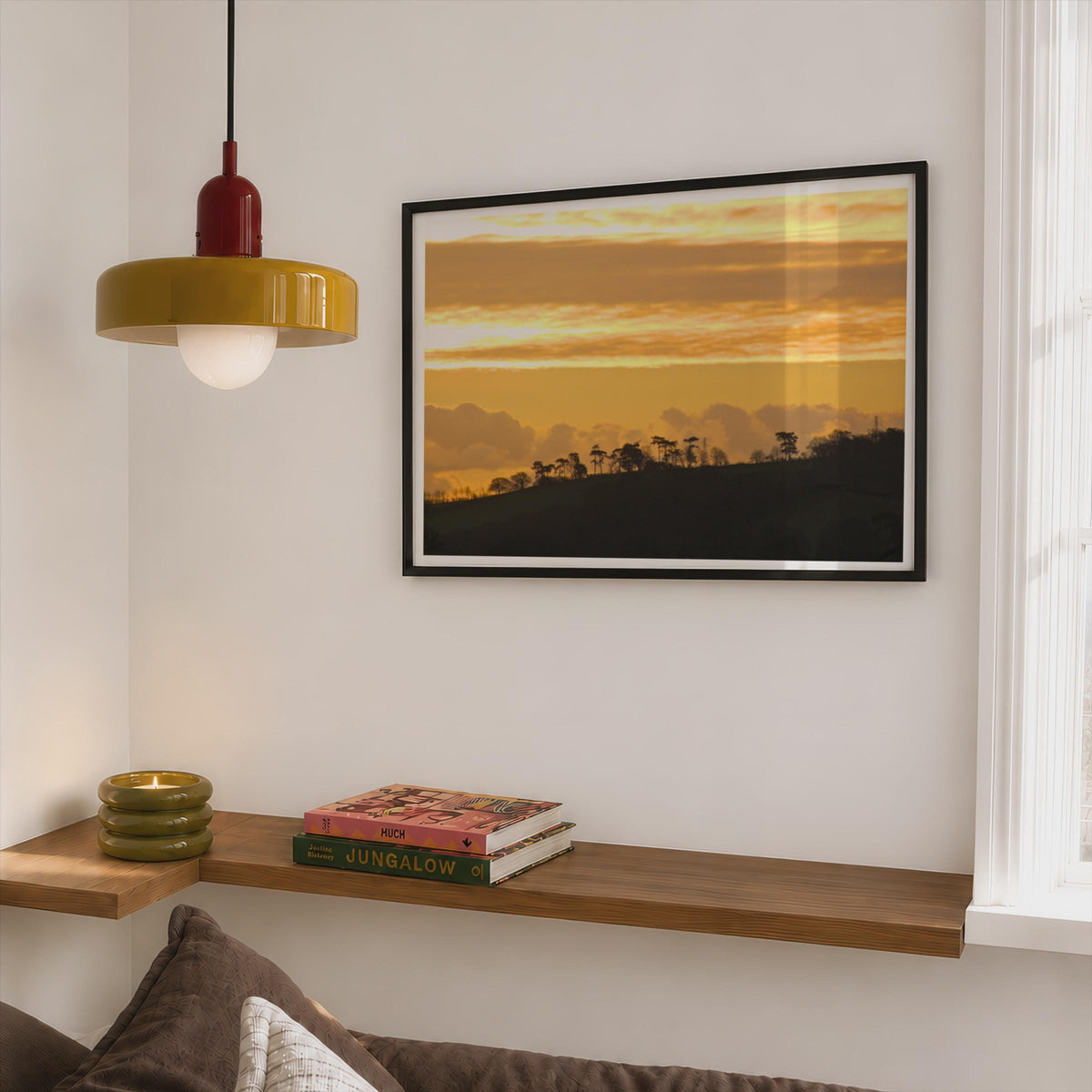 Golden Sunset Landscape Poster mockup - Corner Bedroom Mockup - Landscape