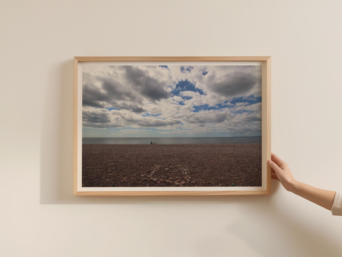 Budleigh Salterton Beach Poster, Devon Coastal Framed-Print, Pebble Shore Seascape, Dramatic Sky Wall Art, South West England Gift