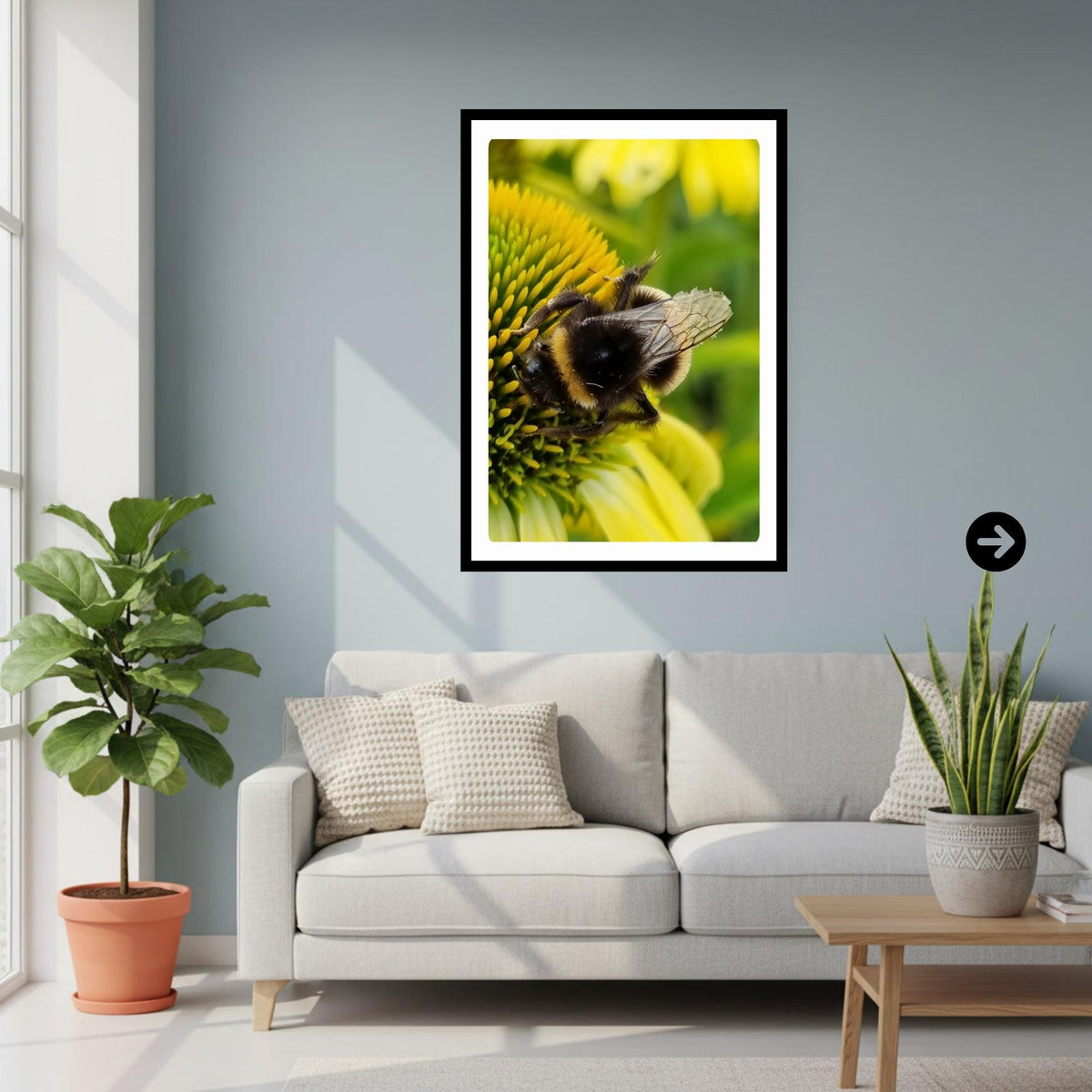 Macro Bumblebee Photography Print | Yellow Flower Botanical Nature Decor