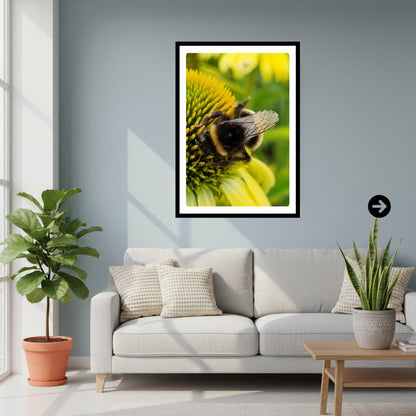 Macro Bumblebee Photography Print | Yellow Flower Botanical Nature Decor