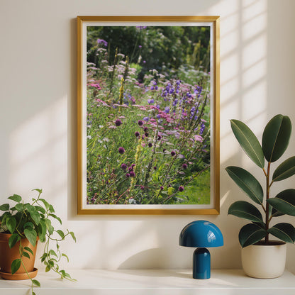 Wild Flower Garden Poster, Purple Allium and Delphinium Print, Cottage Garden Wall Art, Botanical Photography, Colourful Floral Home Decor
